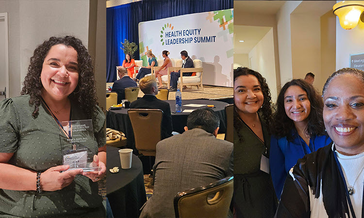 Dr. Alma Lopez, KPSOM Assistant Professor of Health Systems Science, wins Robert D. Sparks, MD, Leadership Award; Physicians for a Healthy California (PHC) President and CEO Lupe Alonzo-Diaz joins summit panel “Rooted in Community: Transforming Community Health through Medical Education”; Dr. Alma Lopez, KPSOM Student Susana Camacho Plascencia, and Dr. Lori-Carter Edwards, KPSOM Associate Dean for Community Engagement and Government Affairs, attend PHC Health Equity Leadership Summit.