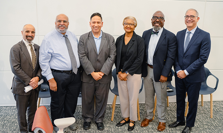 The forum included wide-ranging speakers from the health, community advocacy, and policy worlds. Left to right: Dr. Andrew Bindman; Dr. Georges Benjamin; Dr. Vincent Guilamo-Ramos; Dr. Elaine Batchlor; Reginald Tucker-Seeley; and Dr. John L. Dalrymple.