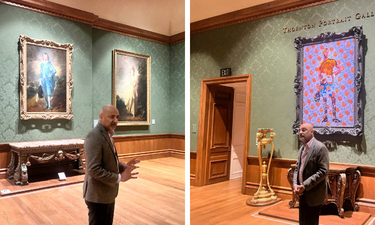 Dr. Gowda leads a comparison discussion of "The Blue Boy" and "A Portrait of a Young Gentleman."