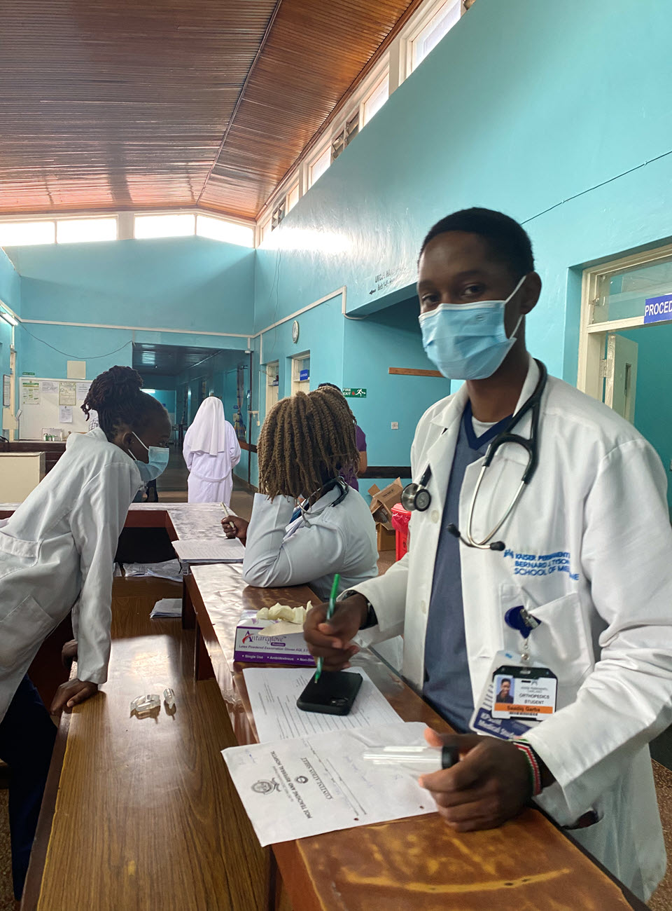 KPSOM alumni Saadiq Garba at Moi Teaching and Referral Hospital in Kenya.