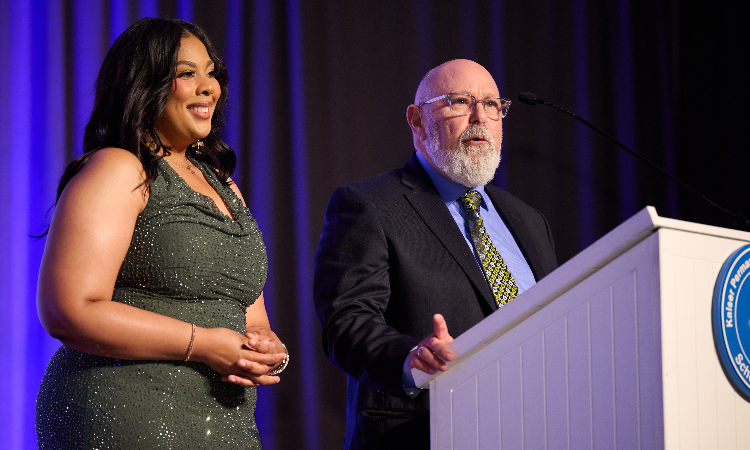 Masters of Ceremonies Vanessa Riggins, KPSOM Director of Admissions, and Loel Solomon, PhD, Professor of Health Systems Science.