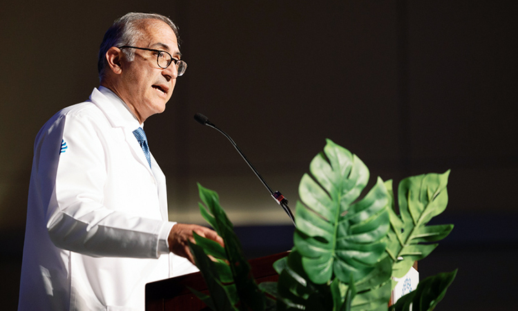 KPSOM Dean and CEO John Dalrymple delivers the keynote address at the Class of 2028 White Coat Ceremony.